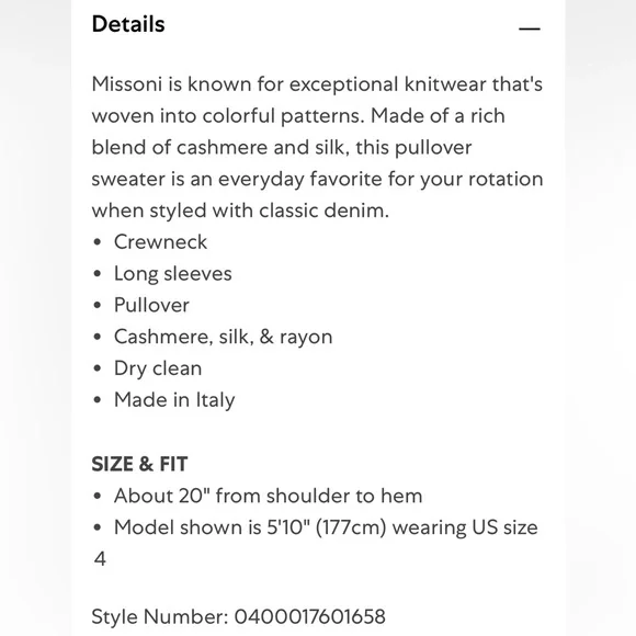 Missoni Cashmere Blend Royal Blue and Cream Crew Neck Sweater EU Size 38 - Picture 4 of 10